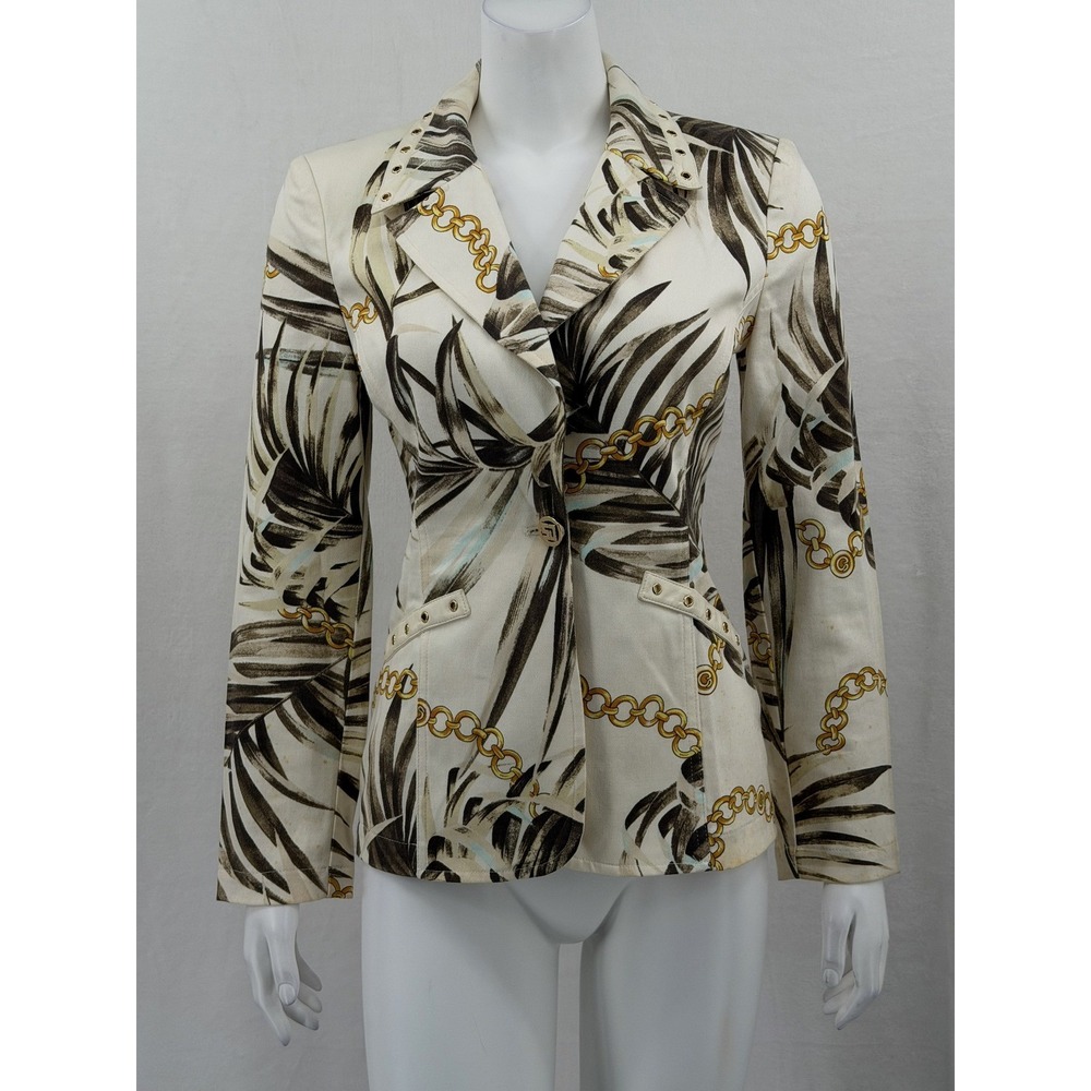 St John‎ Sport Blazer Womens P Small Ivory Palm Leaf Chain Print Jacket Nautical